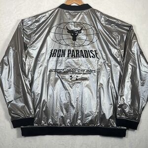 Under Armour Project Rock Disrupt Bomber Jacket Iron Paradise Silver Men 3XL NWT